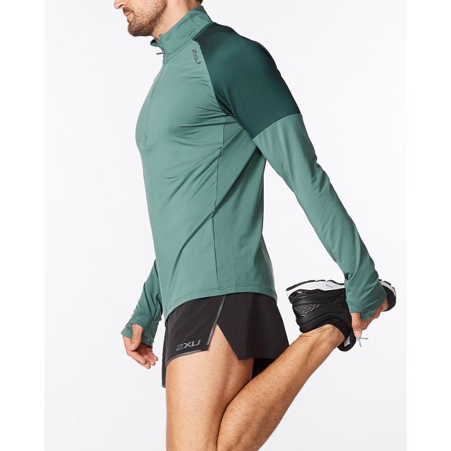 2XU - bluza tehnica pentru barbati maneca lunga cu fermoar 1/2 - Light Speed 1/2 Zip - verde deschis verde inchis sage reflectorizant
