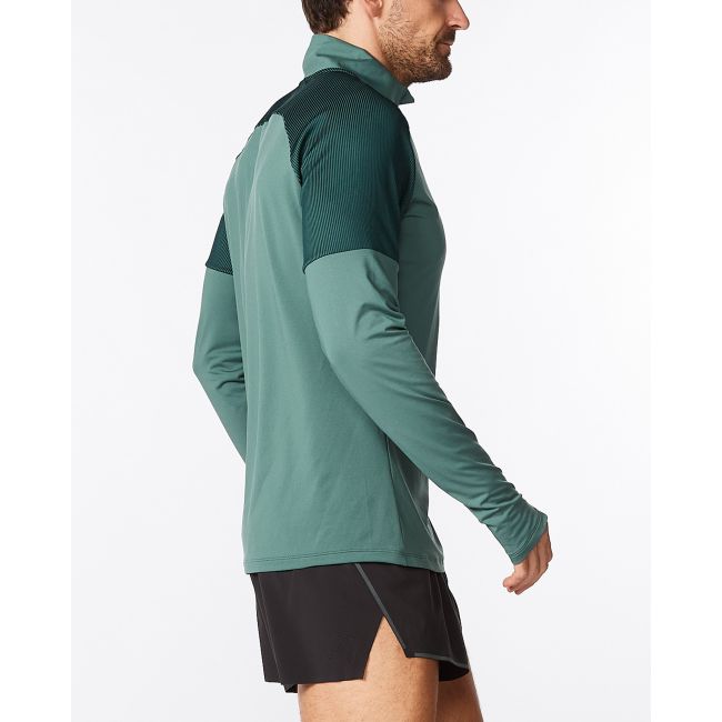 2XU - bluza tehnica pentru barbati maneca lunga cu fermoar 1/2 - Light Speed 1/2 Zip - verde deschis verde inchis sage reflectorizant