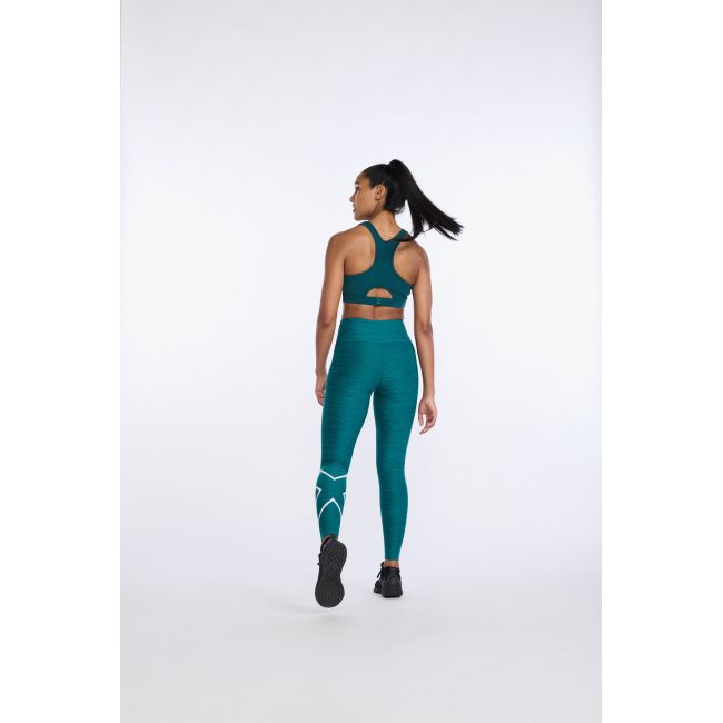 2XU - colanti compresie lungi femei Motion Print Mid Rise Compression Tights - verde inchis deep jade marled