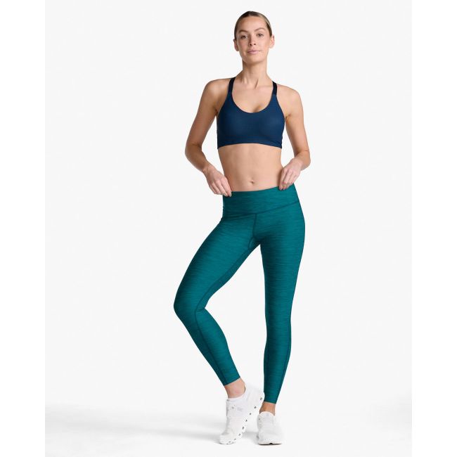 2XU - colanti compresie lungi femei Motion Print Mid Rise Compression Tights - verde inchis deep jade marled