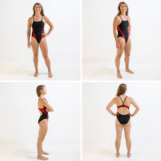 Finis - costum de baie intreg Skinback Splice - negru rosu