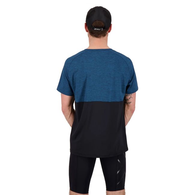 2XU - tricou tehnic pentru barbati Motion Color Block Tee - albastru Aquamarine negru