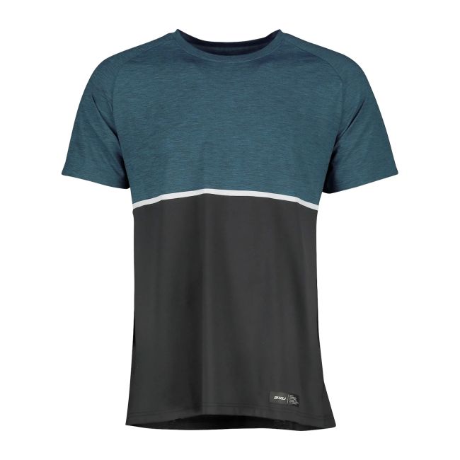 2XU - tricou tehnic pentru barbati Motion Color Block Tee - albastru Aquamarine negru