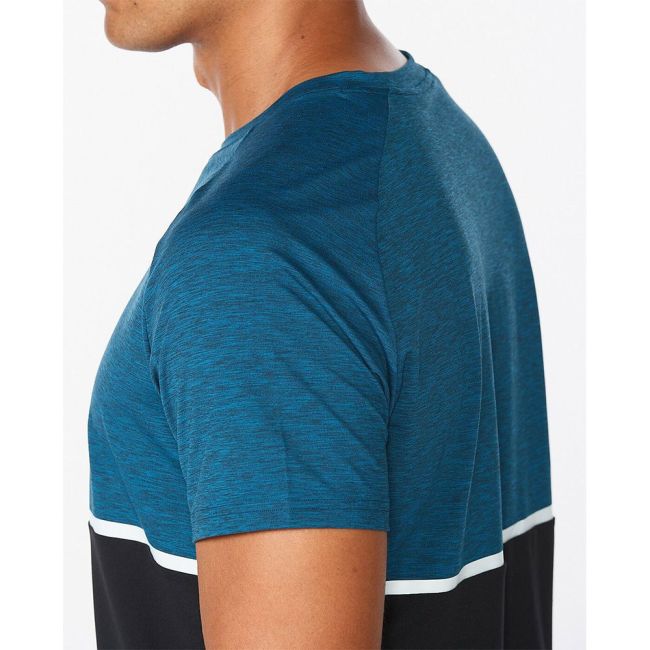 2XU - tricou tehnic pentru barbati Motion Color Block Tee - albastru Aquamarine negru