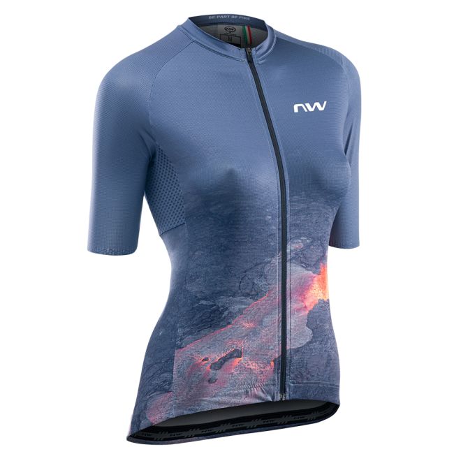 Northwave - tricou ciclism cu maneca scurta pentru femei Elements Fire jersey - albastru flacari portocalii