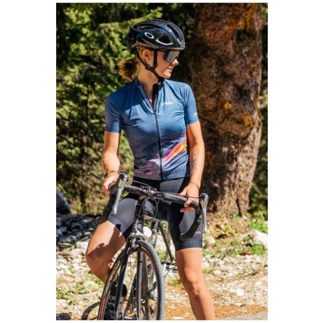 Northwave - tricou ciclism cu maneca scurta pentru femei Elements Fire jersey - albastru flacari portocalii
