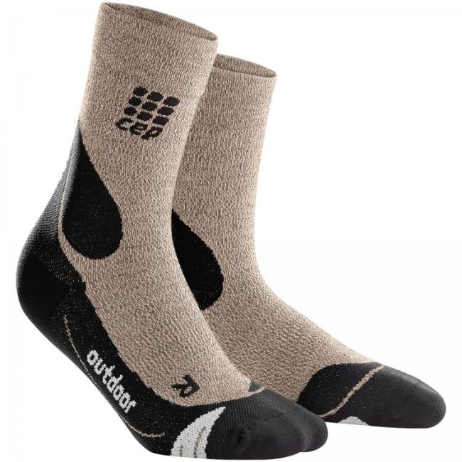 CEP - sosete medii drumetie 18cm pentru femei Outdoor merino light Mid-Cut Socks - maro deschis nisip negru