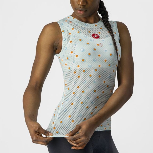 Castelli - maiou ciclism pentru femei PRO Mesh 3 W sleeveless base layer - alb bleu deschis portocaliu