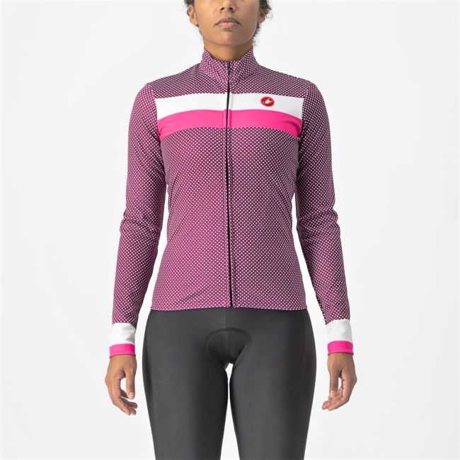 Castelli - tricou ciclism maneca lunga pentru femei Volare LS jersey roz ciclam Alb