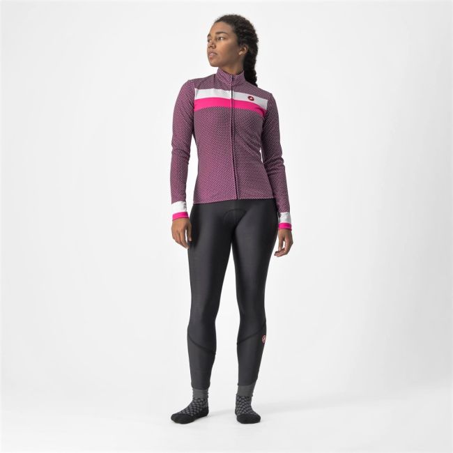 Castelli - tricou ciclism maneca lunga pentru femei Volare LS jersey roz ciclam Alb