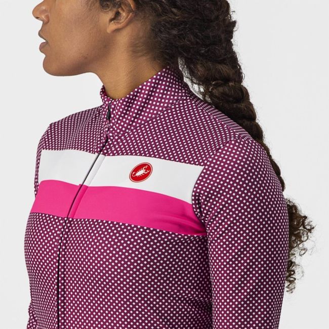 Castelli - tricou ciclism maneca lunga pentru femei Volare LS jersey roz ciclam Alb