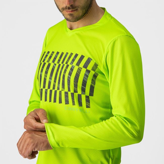 Castelli - tricou ciclism pentru barbati, maneca lunga Trail Tech LS Tee jersey - galben electric fluo lime negru