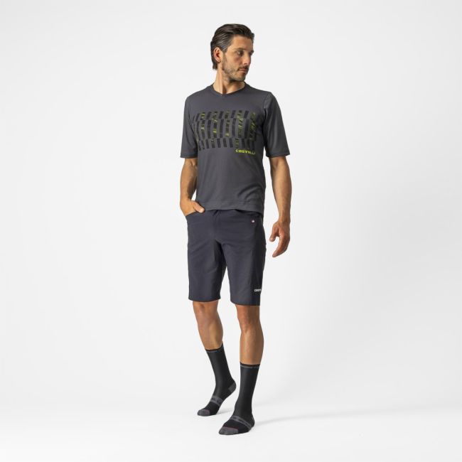 Castelli - tricou ciclism pentru barbati, maneca scurta Trail tech tee - antracit galben fluo