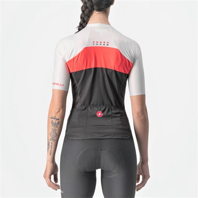 Castelli - tricou ciclism pentru femei, maneca scurta Aero Pro jersey - alb roz briliant negru