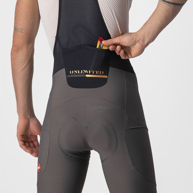 Castelli - pantaloni scurti pentru ciclism cu bretele Unlimited Bibshort - gri inchis forest negru