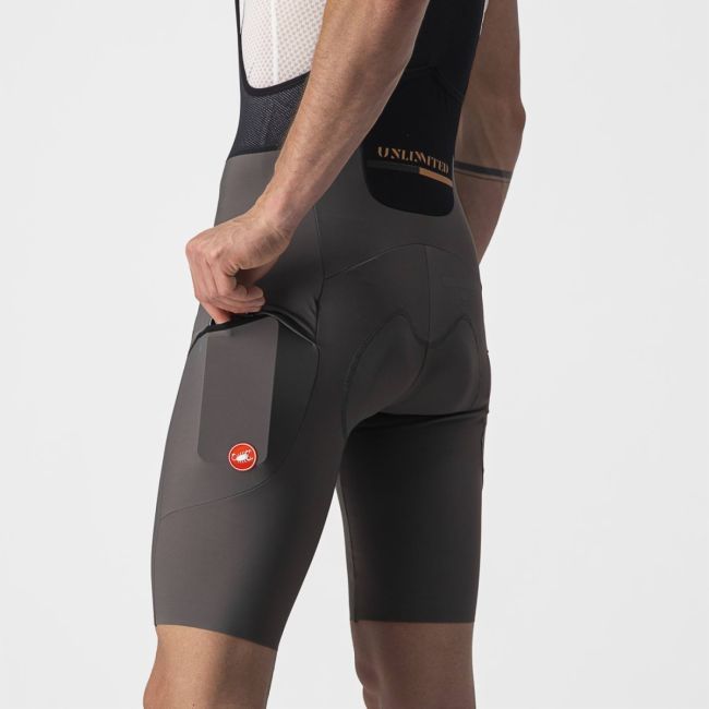 Castelli - pantaloni scurti pentru ciclism cu bretele Unlimited Bibshort - gri inchis forest negru