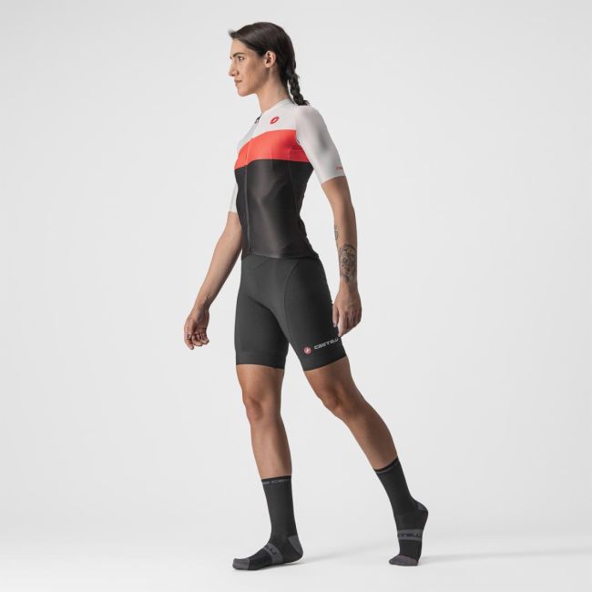 Castelli - tricou ciclism pentru femei, maneca scurta Aero Pro jersey - alb roz briliant negru