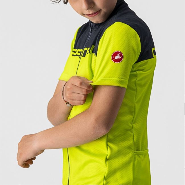Castelli - tricou ciclism cu maneca scurta pentru copii Neo Prologo Jersey - verde electric lime albastru inchis savile