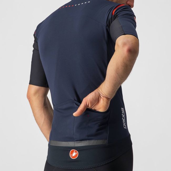 Castelli - Jacheta ciclism maneca scurta pentru barbati Gabba RoS - albastru inchis savile portocaliu
