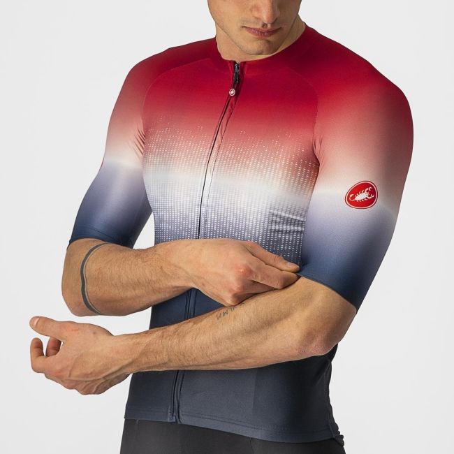 Castelli - Tricou ciclism barbati, maneca scurta Aero Race 6.0 - Rosu Alb Bleumarin