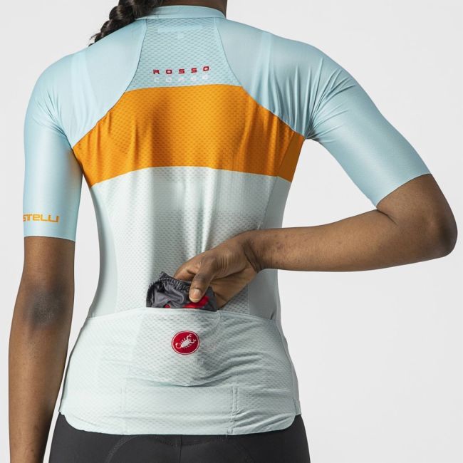 Castelli - tricou ciclism pentru femei, maneca scurta Aero Pro jersey - albastru deschis bleu portocaliu
