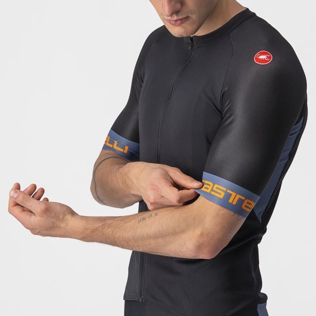 Castelli - tricou pentru ciclism cu maneca scurta Entrata IV - negru albastru portocaliu