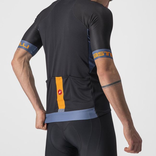 Castelli - tricou pentru ciclism cu maneca scurta Entrata IV - negru albastru portocaliu