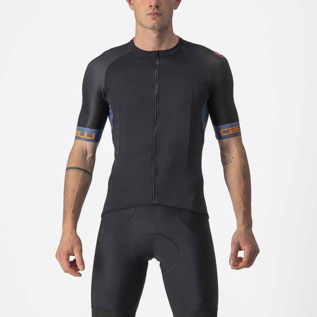 Castelli - tricou pentru ciclism cu maneca scurta Entrata IV - negru albastru portocaliu