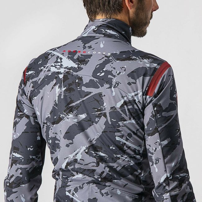 Castelli - Jacheta ciclism vreme rece si vant, maneca lunga Perfetto Ros LS jacket - camuflaj gri negru albastru rosu