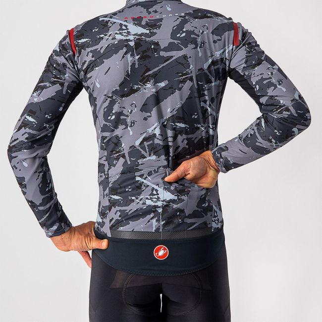 Castelli - Jacheta ciclism vreme rece si vant, maneca lunga Perfetto Ros LS jacket - camuflaj gri negru albastru rosu