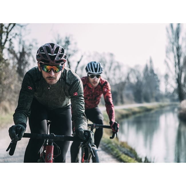 Castelli - Jacheta ciclism vreme rece si vant, maneca lunga Perfetto Ros LS jacket - camuflaj gri negru albastru rosu