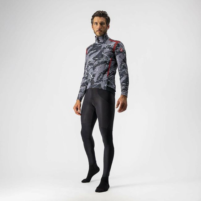 Castelli - Jacheta ciclism vreme rece si vant, maneca lunga Perfetto Ros LS jacket - camuflaj gri negru albastru rosu