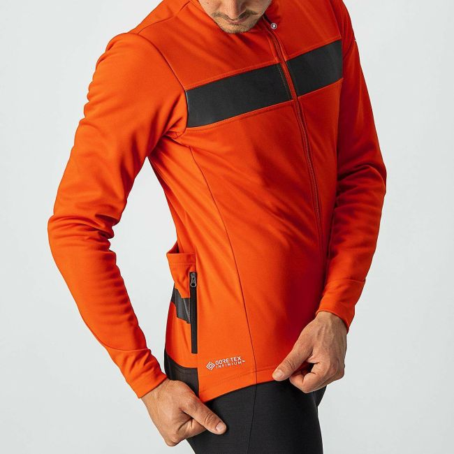 Castelli - jacheta ciclism iarna pentru barbati Raddoppia 3 jacket - portocaliu fiery Negru Reflex