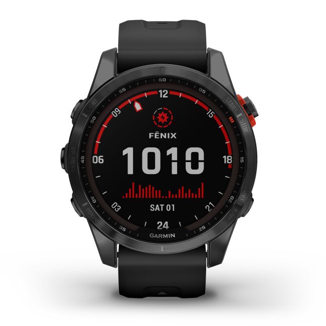 Garmin - fenix 7s Solar ceas multisport cu GPS - ramă gri închis si curea din silicon neagră