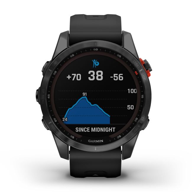 Garmin - fenix 7s Solar ceas multisport cu GPS - ramă gri închis si curea din silicon neagră