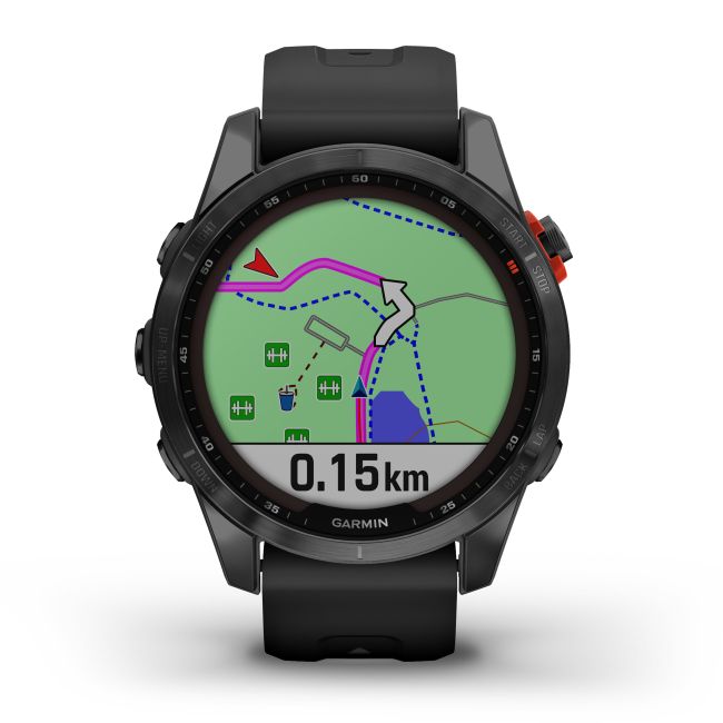 Garmin - fenix 7s Solar ceas multisport cu GPS - ramă gri închis si curea din silicon neagră