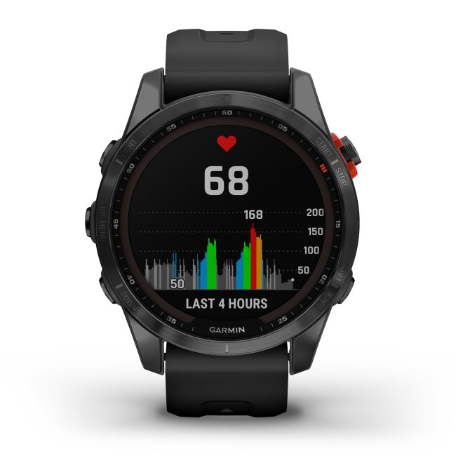 Garmin - fenix 7s Solar ceas multisport cu GPS - ramă gri închis si curea din silicon neagră