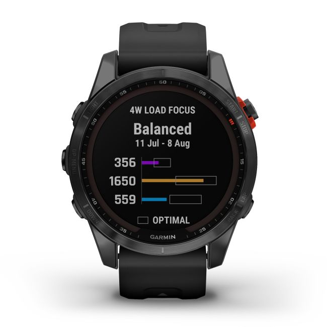 Garmin - fenix 7s Solar ceas multisport cu GPS - ramă gri închis si curea din silicon neagră