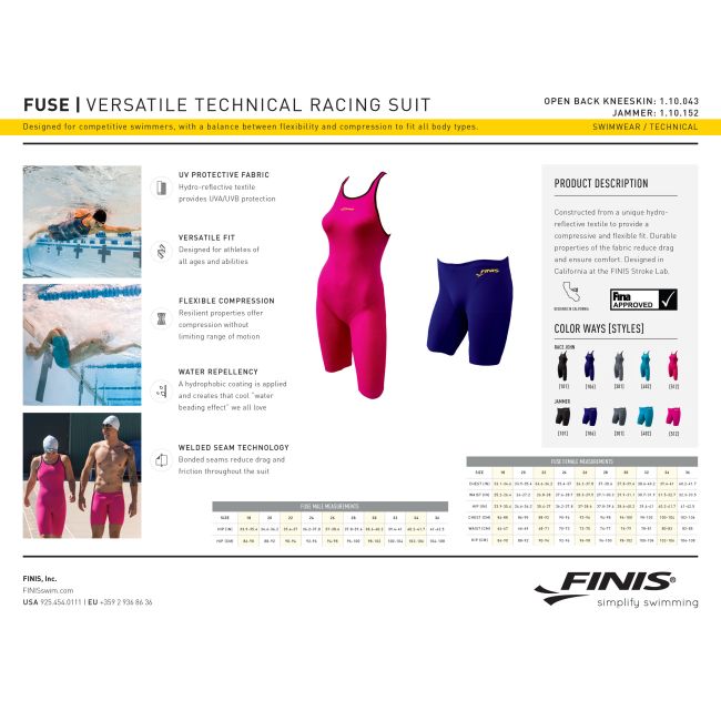 Finis - Costum inot tehnic pentru baieti sau barbati - Fuse Jammer - albastru