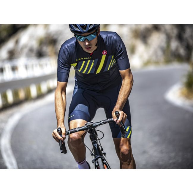 Castelli - tricou pentru ciclism cu maneca scurta Hors Categorie Jersey - albastru savile gri portocaliu