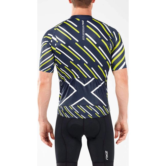 2XU - tricou ciclism barbati Elite Cycle  Jersey - bleumarin Maritim dungi Lightbeams