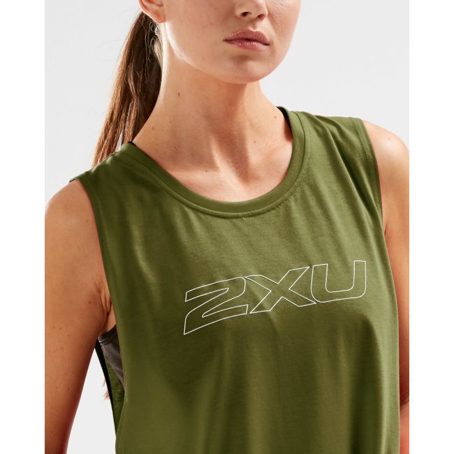 2XU - tricou urban fara maneci pentru femei Urban Graphic Tank - verde army