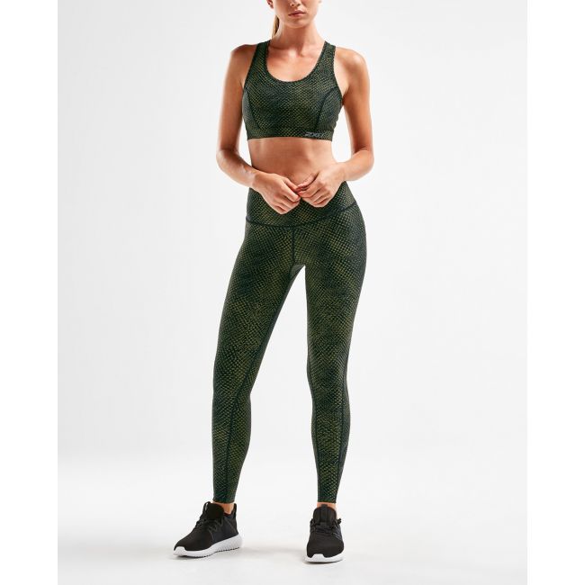 2XU - Bustiera sport femei XVENT Crop - Reverse Mesh/ verde inchis Olive