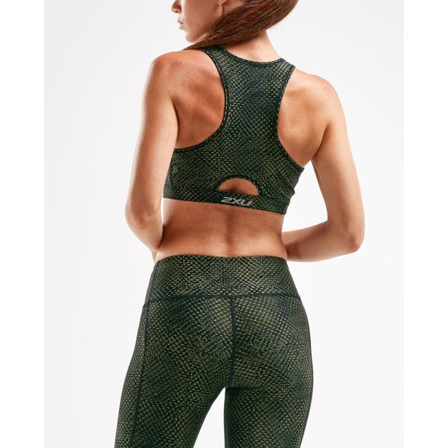 2XU - Bustiera sport femei XVENT Crop - Reverse Mesh/ verde inchis Olive