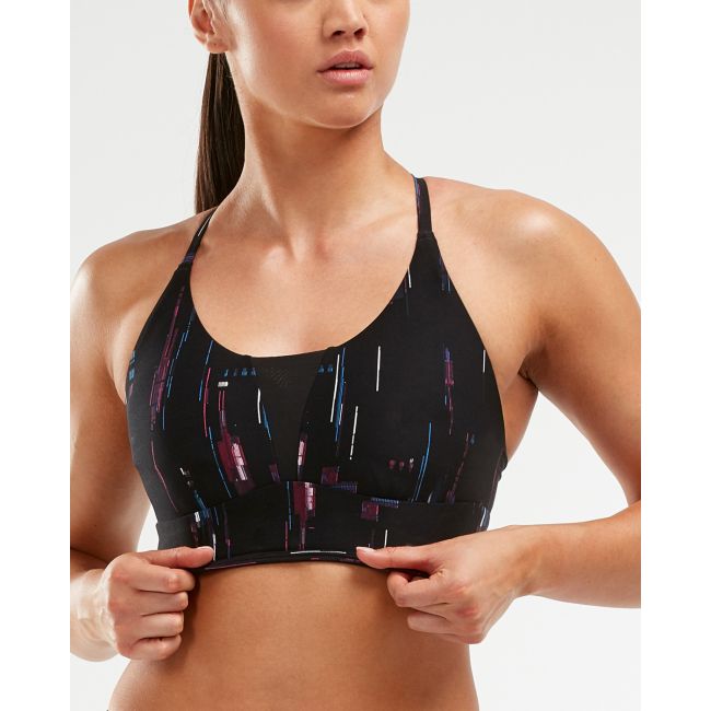 2XU - Bustiera sport pentru femei Perform Crop Frequency Boysenberry - negru multicolor