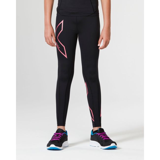 2XU - Colanti compresie pentru copii Girl`s Compression Tights - negru-roz
