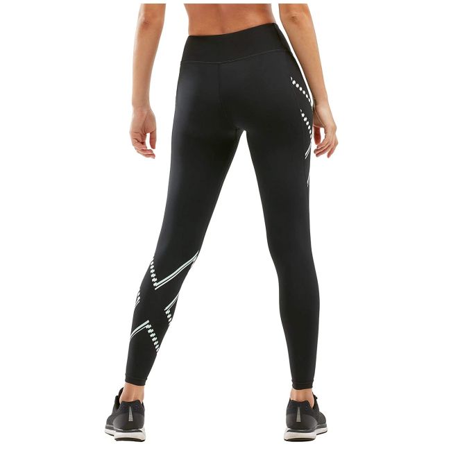 2XU - Colanti de compresie femei talie medie Mid-Rise Compression Tight - Negru alb verde