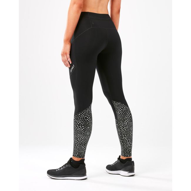 2XU - colanti de compresie pentru femei material windstopper Wind Defence Comp Tights - negru cu elemente reflectorizante