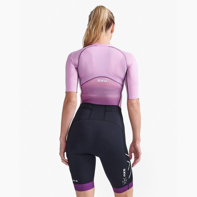 2XU - costum triatlon femei cu maneca scurta - Light Speed Sleeved - roz lila