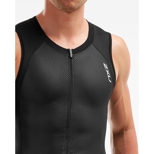 2XU - Costum triathlon barbati Compression Full Zip sleeveless Trisuit - negru